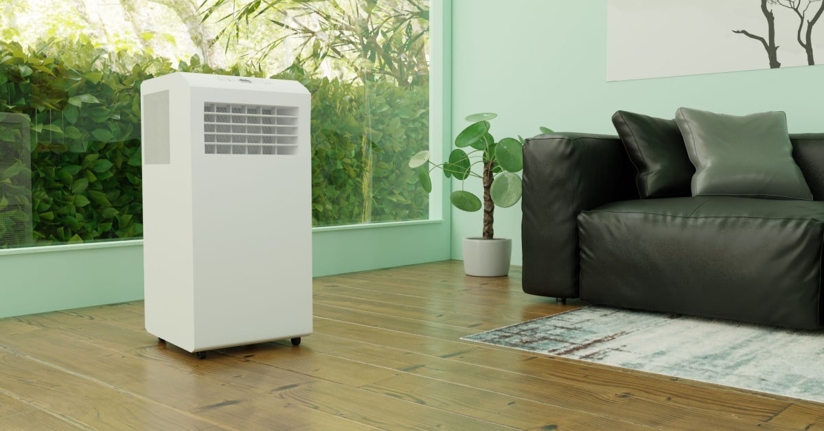 climatiseur mobile dans un salon moderne
